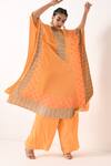 Shop_Pooja Rajgarhia Gupta_Orange Crepe Round Printed Kaftan Tunic And Pant Set _at_Aza_Fashions