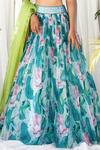 Shop_Izzumi Mehta_Blue Organza Leaf Neck Printed Lehenga Set _at_Aza_Fashions