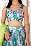 Izzumi Mehta_Blue Organza Leaf Neck Printed Lehenga Set _Online_at_Aza_Fashions
