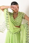 Shop_Pooja Rajgarhia Gupta_Green Organza, Georgette Leaf Neck Printed Lehenga Set _Online_at_Aza_Fashions