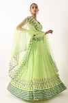Shop_Pooja Rajgarhia Gupta_Green Organza, Georgette Leaf Neck Printed Lehenga Set _at_Aza_Fashions