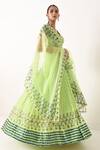 Pooja Rajgarhia Gupta_Green Organza, Georgette Leaf Neck Printed Lehenga Set _Online_at_Aza_Fashions