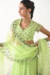 Buy_Pooja Rajgarhia Gupta_Green Organza, Georgette Leaf Neck Printed Lehenga Set _Online_at_Aza_Fashions