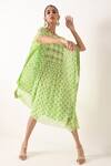 Shop_Pooja Rajgarhia Gupta_Green Georgette Round Printed Kaftan _at_Aza_Fashions