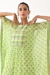 Pooja Rajgarhia Gupta_Green Georgette Round Printed Kaftan _at_Aza_Fashions