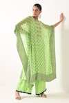 Pooja Rajgarhia Gupta Green Crepe, Georgette Round Printed Kaftan Tunic And Pant Set Online at Aza Fashions Pooja Rajgarhia Gupta_Green Crepe, Georgette Round Printed Kaftan Tunic And Pant Set _Online_at_Aza_Fashions