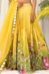 Shop_Izzumi Mehta_Yellow Crepe Leaf Neck Printed Lehenga Set _at_Aza_Fashions