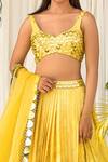 Izzumi Mehta_Yellow Crepe Leaf Neck Printed Lehenga Set _Online_at_Aza_Fashions