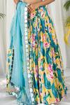 Shop_Izzumi Mehta_Blue Crepe Leaf Neck Printed Lehenga Set _at_Aza_Fashions