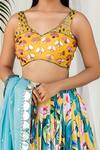 Izzumi Mehta_Blue Crepe Leaf Neck Printed Lehenga Set _Online_at_Aza_Fashions