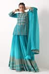 Buy_Pooja Rajgarhia Gupta_Blue Organza, Georgette Round Embroidered Kurta Set _at_Aza_Fashions