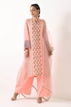 Buy_Pooja Rajgarhia Gupta_Pink Organza, Crepe, Georgette Round Printed Kurta Set _Online_at_Aza_Fashions