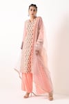 Buy_Pooja Rajgarhia Gupta_Pink Organza, Crepe, Georgette Round Printed Kurta Set _at_Aza_Fashions