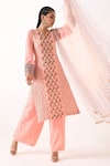 Shop_Pooja Rajgarhia Gupta_Pink Organza, Crepe, Georgette Round Printed Kurta Set _at_Aza_Fashions