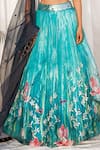 Shop_Izzumi Mehta_Blue Crepe Leaf Neck Printed Lehenga Set _at_Aza_Fashions