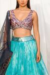 Izzumi Mehta_Blue Crepe Leaf Neck Printed Lehenga Set _Online_at_Aza_Fashions