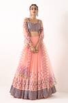 Buy_Pooja Rajgarhia Gupta_Pink Organza, Georgette Sweetheart Neck Embroidered Lehenga Set _at_Aza_Fashions