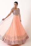 Buy_Pooja Rajgarhia Gupta_Green Organza, Georgette One Shoulder Printed Lehenga Set _at_Aza_Fashions