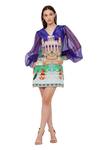 Buy_Limerick By Abirr N' Nanki_Purple Crepe And Organza Palaces Of Indian Royals V Neck Izolaa Printed Dress _at_Aza_Fashions