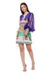 Limerick By Abirr N' Nanki_Purple Crepe And Organza Palaces Of Indian Royals V Neck Izolaa Printed Dress _Online_at_Aza_Fashions