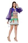 Shop_Limerick By Abirr N' Nanki_Purple Crepe And Organza Palaces Of Indian Royals V Neck Izolaa Printed Dress _Online_at_Aza_Fashions