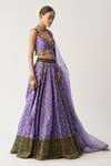 Itrh_Purple Silk Chanderi Bandhani V Neck Rosy Lehenga Set_Online_at_Aza_Fashions