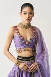 Buy_Itrh_Purple Silk Chanderi Bandhani V Neck Rosy Lehenga Set_Online_at_Aza_Fashions