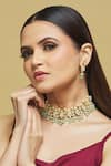 Shop_Nepra By Neha Goel_Gold Plated Kundan Floral Pattern Choker Necklace With Earrings 