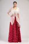 Buy_J by Jannat_Red Cotton Blouse Scoop Jacket Flat Organza And Printed Lehenga Set  _at_Aza_Fashions