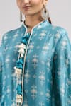 Shop_J by Jannat_Blue Cotton Band Collar Printed Kurta  _Online_at_Aza_Fashions