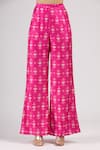 Shop_J by Jannat_Pink Cotton Tunic Scoop Top Band Collar Organza And Printed Pant Set _Online_at_Aza_Fashions