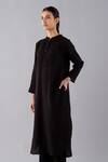Buy_JAYATI GOENKA_Black Cotton Linen Band Collar Dyed Kurta _at_Aza_Fashions