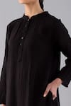 Buy_JAYATI GOENKA_Black Cotton Linen Band Collar Dyed Kurta _Online_at_Aza_Fashions