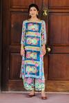 Buy_Sage Saga_Multi Color Chiffon, Silk Satin Blend Abstract Kurbat Printed Kurta Palazzo Set_at_Aza_Fashions