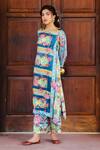 Buy_Sage Saga_Multi Color Chiffon, Silk Satin Blend Abstract Kurbat Printed Kurta Palazzo Set_Online_at_Aza_Fashions
