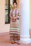 Buy_Sage Saga_Multi Color Silk Satin Blend Floral Round Kurbat Printed Kurta And Palazzo Set_at_Aza_Fashions