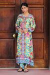 Sage Saga_Multi Color Chiffon, Silk Satin Blend Geometric Kumud Abstract Print Kurta Set _Online_at_Aza_Fashions