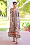 Buy_Sage Saga_Multi Color Chiffon, Silk Satin Blend Geometric Round Kumud Print Kurta Set_at_Aza_Fashions