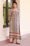 Buy_Sage Saga_Multi Color Chiffon, Silk Satin Blend Geometric Round Kumud Print Kurta Set_Online_at_Aza_Fashions