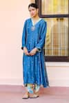 Buy Sage Saga Blue Silk Satin Blend Floral V Neck Kubra Embroidered Kurta at Aza Fashions Buy_Sage Saga_Blue Silk Satin Blend Floral V Neck Kubra Embroidered Kurta _at_Aza_Fashions
