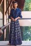 Buy_Payal Jain_Blue Satin Ajrakh Print Pant And Shirt Set  _at_Aza_Fashions