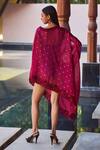 Shop_Payal Jain_Maroon Cotton Silk Chanderi Asymmetric Cover Up For Women_at_Aza_Fashions