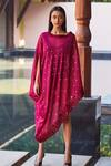 Payal Jain_Maroon Cotton Silk Chanderi Asymmetric Cover Up For Women_Online_at_Aza_Fashions
