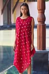 Buy_Payal Jain_Red Cotton Silk Chanderi Asymmetric Cover Up For Women_at_Aza_Fashions