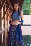 Buy_Payal Jain_Blue Satin Ajrakh Print Crop Top _at_Aza_Fashions