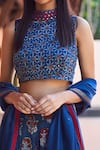 Payal Jain_Blue Satin Ajrakh Print Crop Top _Online_at_Aza_Fashions