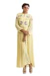 Buy_Seams Pret And Couture_Yellow Georgette Embroidered Floral Motifs Band Collar Kurta And Pant Set _at_Aza_Fashions