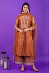 Buy_Priya Chaudhary_Brown Chanderi Silk Kurta Set For Kids_at_Aza_Fashions