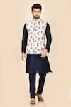 Buy_Aryavir Malhotra_Blue Nehru Jacket Cotton 60% Printed Bundi And Kurta Set _at_Aza_Fashions