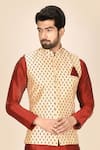 Buy_Aryavir Malhotra_Beige Silk Blend Printed Bundi _at_Aza_Fashions